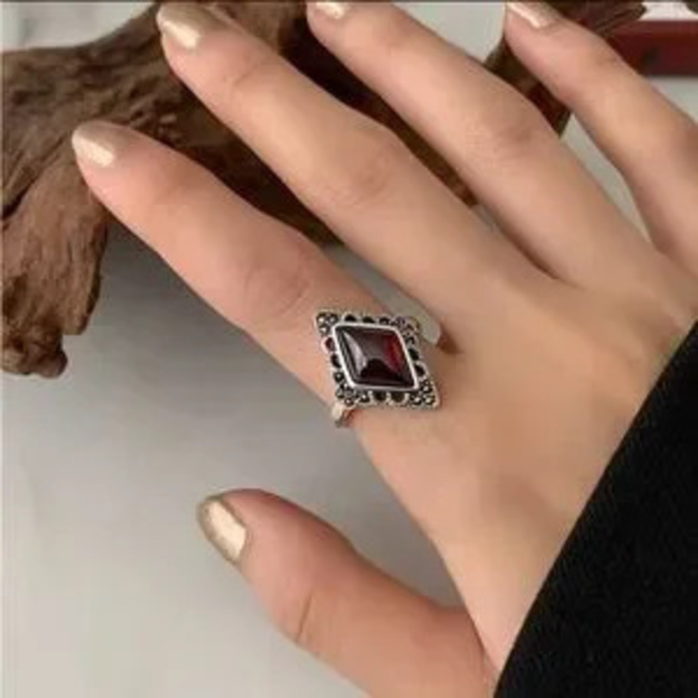 Vintage Silver and Red Gemstone Ring